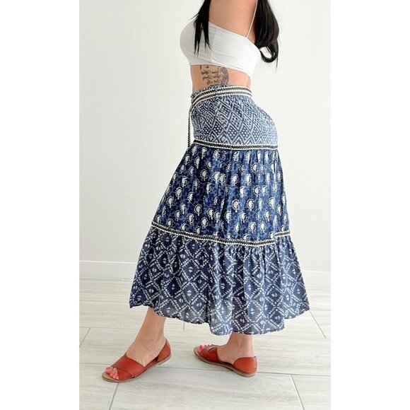 ZARA BELTED blue  PRINT SKIRT Size small - Picture 2 of 5